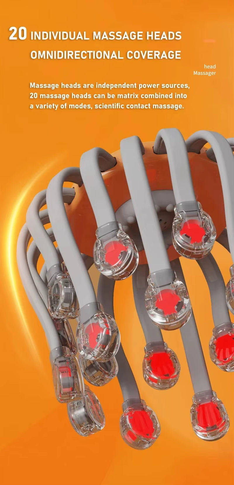 Relaxing Scalp Massager – 20 Octopus Heads with Red Light & Vibration for Stress Relief and Migraine