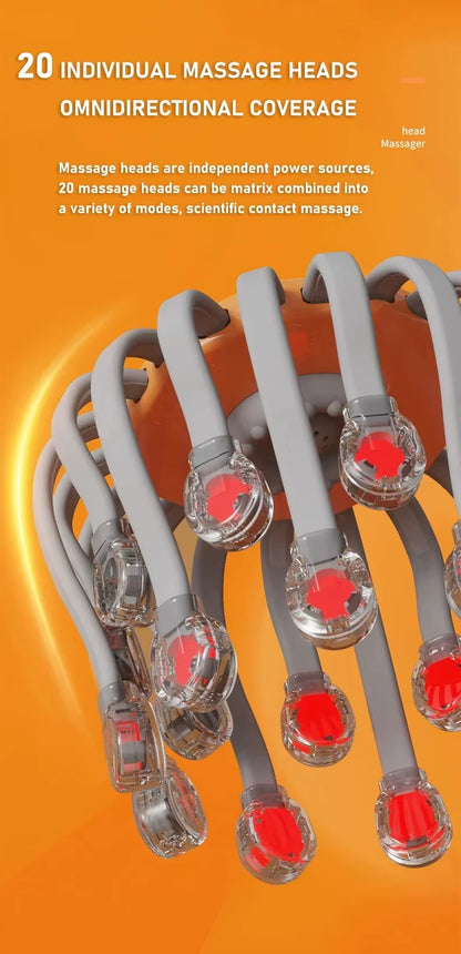 Relaxing Scalp Massager – 20 Octopus Heads with Red Light & Vibration for Stress Relief and Migraine