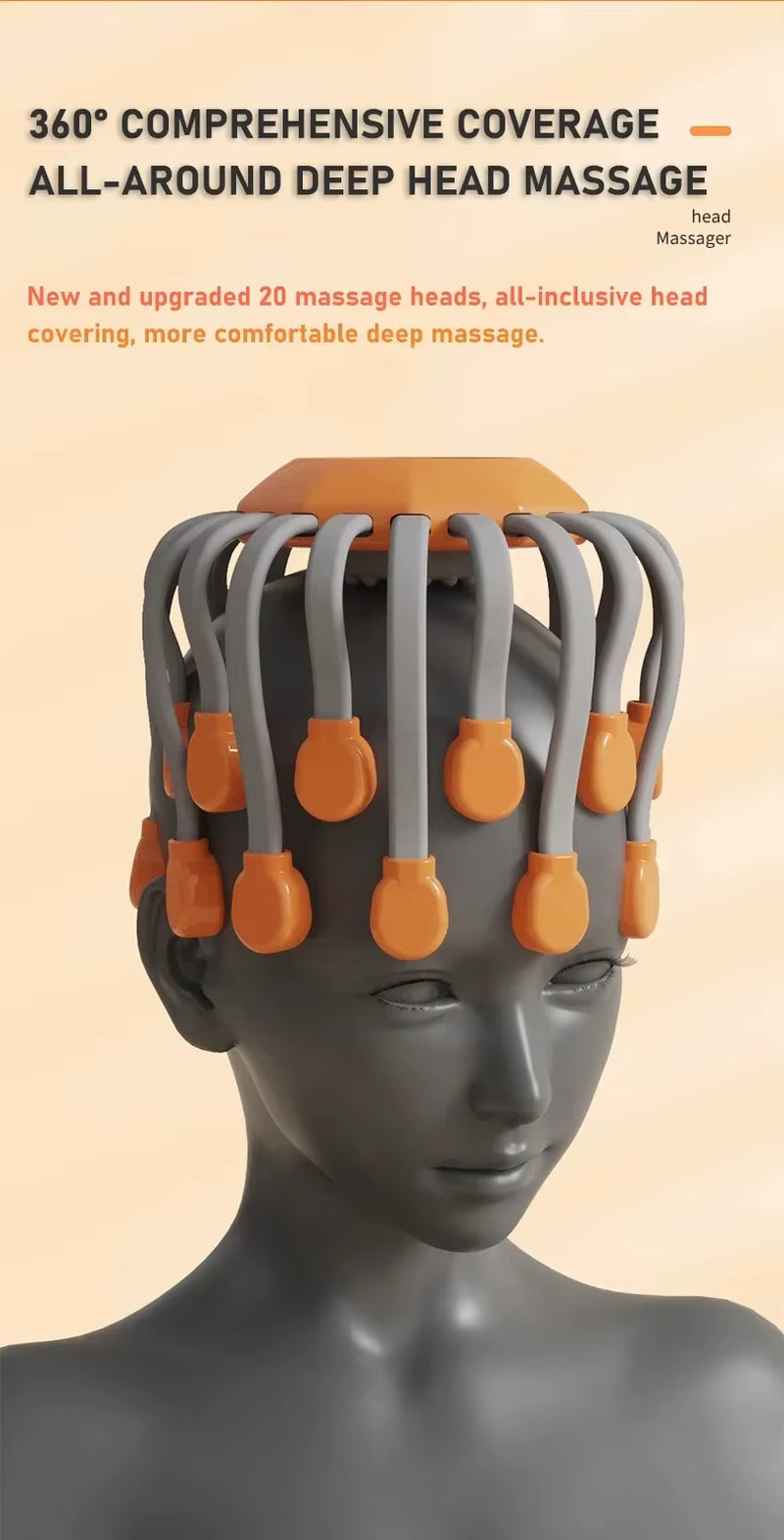 Relaxing Scalp Massager – 20 Octopus Heads with Red Light & Vibration for Stress Relief and Migraine